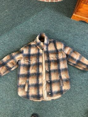 American Eagle Outfitters Plaid Pea Coat in Brown and Black